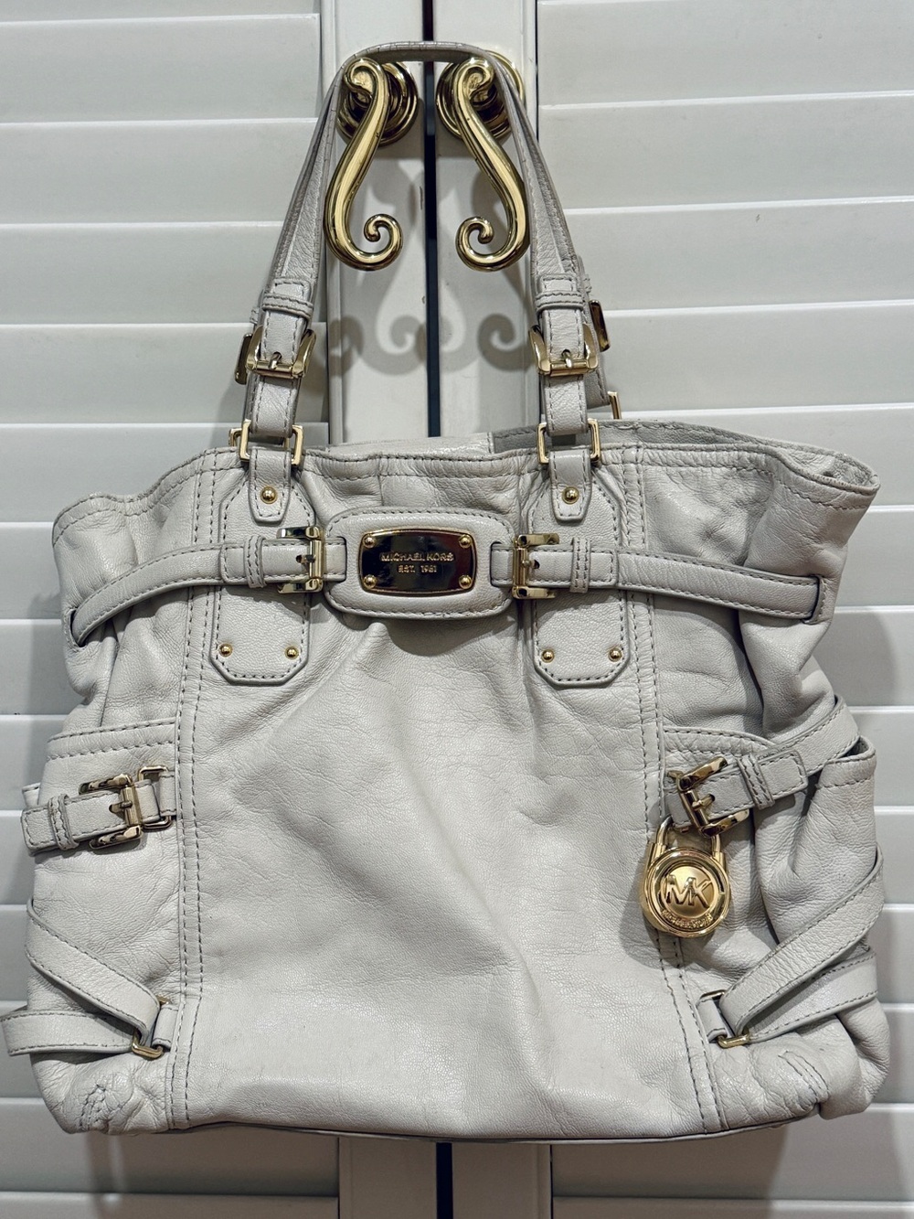 Michael Kors White Leather Satchel with Gold Accents